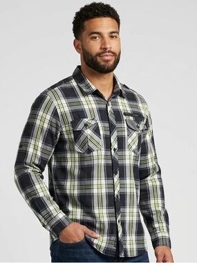 Eighty Eight Platinum Men's XL Plaid Button Down Shirt Black White Lime Flannel
